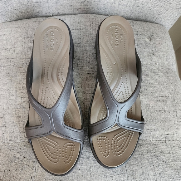 Crocs Dual Comfort Wedge Slides Sandals Sanran Brown Womens Size 9 W - Picture 10 of 10
